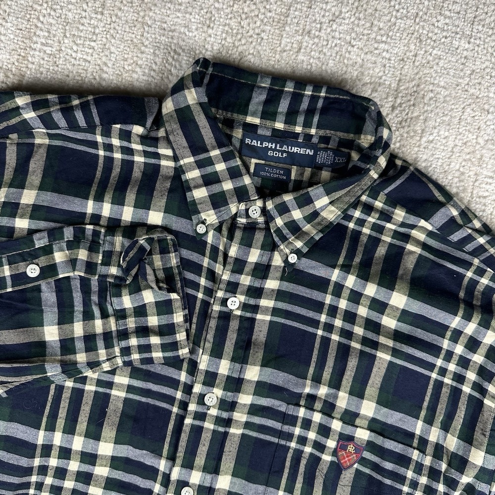 Polo Ralph Lauren Men XXL Long Sleeve Button Down Green Yellow Plaid Golf Cotton